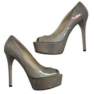 Brian Atwood 8.5 Opalescent Platform Stiletto Peeptoe Pump Heels Formal Bridal